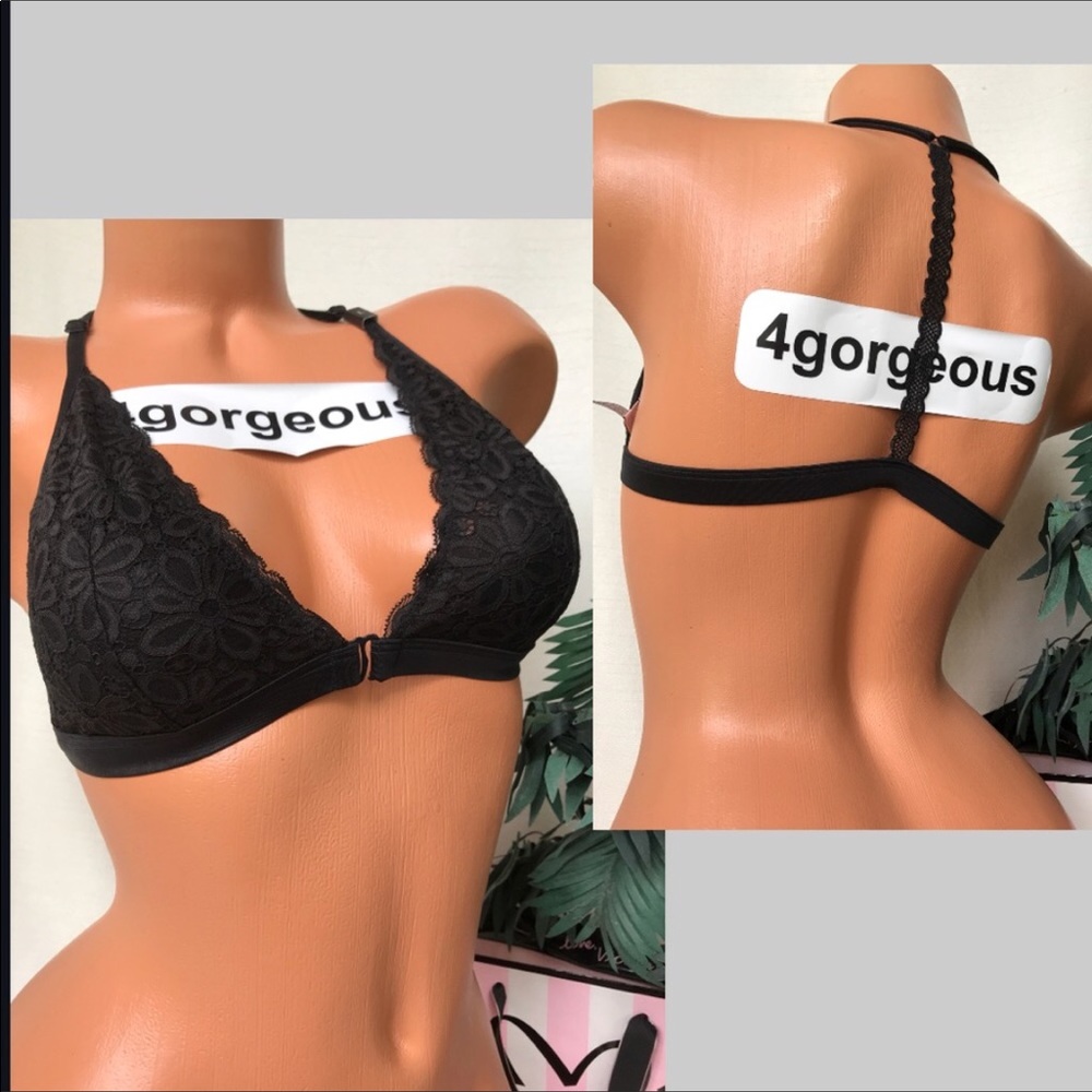 VS L,M PADDED FRONT CLOSE RACER BLACK BRALETTE BRA